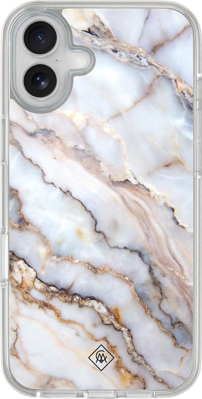Casimoda® hoesje - Geschikt voor iPhone 16 - Marble Dream - 2-in-1 case - Schokbestendig - Marble design - Verhoogde randen - Grijs, Transparant