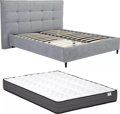 Vente-unique Bedframe stof grijs 180 x 200 cm (Super King Size Bed)