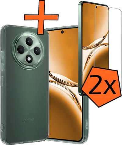 Hoes - Met 2x Screenprotector - Geschikt voor Oppo Reno 12 F - Sterk & Shockproof - Back Cover - Siliconen Case - Telefoon Hoes - Transparant