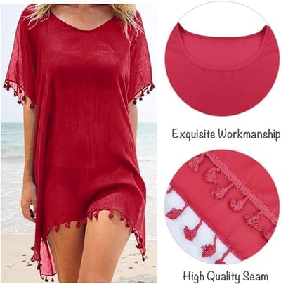 Chiffon Strandkleding Vrouwen Strand Bikini Cover Up Kwastje Strand Jurk V-hals Badmode Zomer Casual Badpak