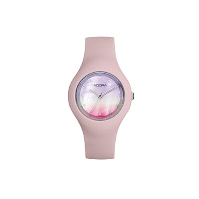 Adora Trends Dames Horloge - Siliconen Band - Roze met Sunset Ombre Wijzerplaat - Kristallen - Ø 34 mm - 3 ATM