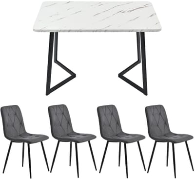Eettafel Set 117x68 cm 1 Tafel 4 Stoelen Modern Keukentafel Set Donkergrijze Twill Linnen Stoelen Zwarte Poten Eettafel Voor Keuken Woonkamer