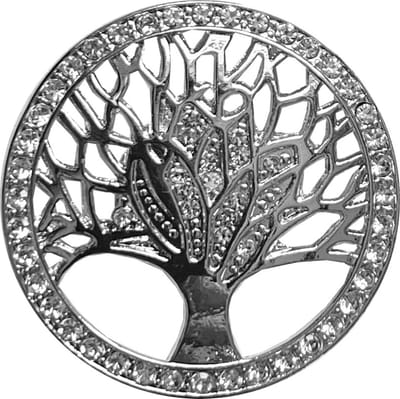 Fako Bijoux® - Magneet Broche XL - Magneetbroche - Levensboom Kristal - Tree Of Life - Magnetische Broche - 45x45mm - Zilverkleurig