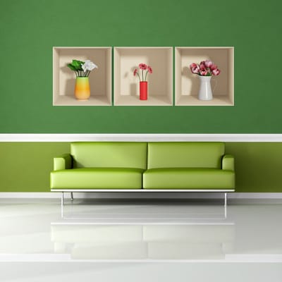 3D-bloemsticker, wit, rood en roze, 30 x 90 cm