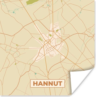 Poster Hannuit - Plattegrond - Stadskaart - Kaart - Vintage - 100x100 cm XXL