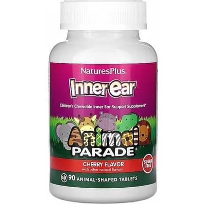 Nature's Plus - Source of Life, Animal Parade, Kauwtabletten voor Kinderen voor Binnenoor Ondersteuning, Natuurlijke Kersensmaak, 90 Dieren