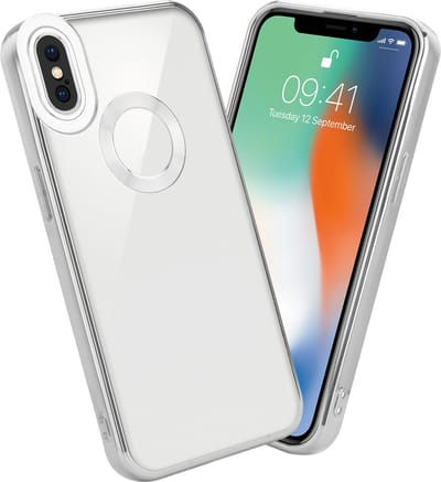 Cadorabo Hoesje geschikt voor Apple iPhone XS MAX in Transparant - Zilver - Beschermhoes gemaakt van flexibel TPU silicone Case Cover met Chrome applicatie