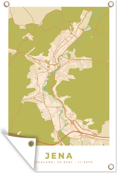 Muurdecoratie Kaart - Vintage - Jena - Stadskaart - Plattegrond - 120x180 cm - Tuinposter - Tuindoek