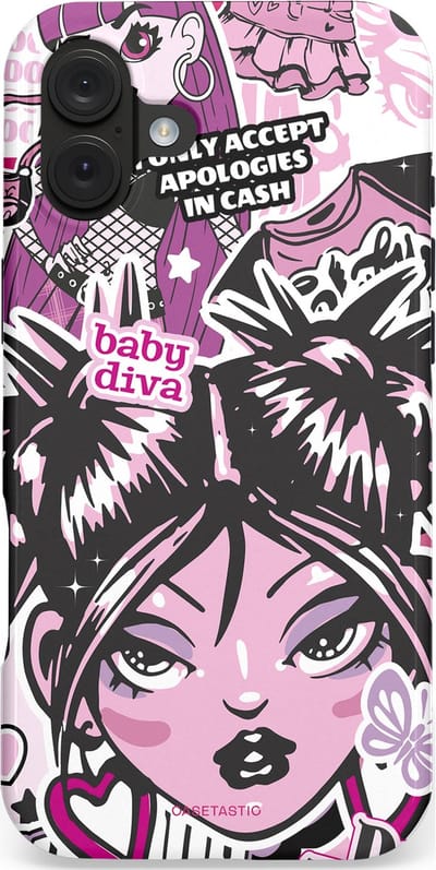 Casetastic hoesje geschikt voor Apple iPhone 16 Plus - MagSafe - Dubbellaagse bescherming - Roze Y2K Pop Teen Girly Cash Diva Collage - Fashion Case - Grijs Donkergrijs Wit Lichtroze