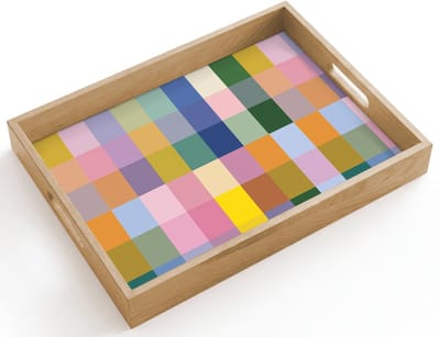 Dienblad hout 40x30 cm - Schootdienblad - Blokken - Vierkant - Patroon - Gekleurd - Borrelplank rechthoek - Plateau dienbladen