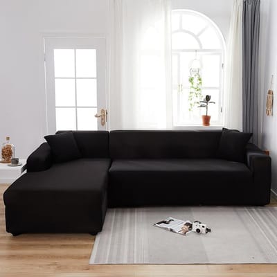 L-vormige Bankhoes 2-delige Set Grijs Elastisch Spandex Stretch Beschermhoezen Voor Hoekbank Woonkamer Bank Part B-B  90-140cm zwart