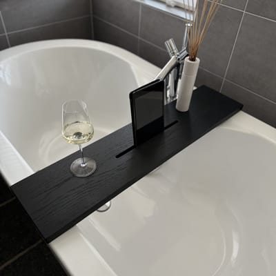 Maison DAM - Badplank eikenhout mat zwarte lak - 80x20x3cm - Met Tablet uitsparing - Rubio Monocoat