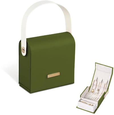 Dailygoods - Sieradendoos, klein, PU-leer, reis-sieradenkistje met afneembare handgreep en magneetsluiting, multi-vak sieradenopslag voor dames, voor het opbergen van ringen, oorbellen, groen