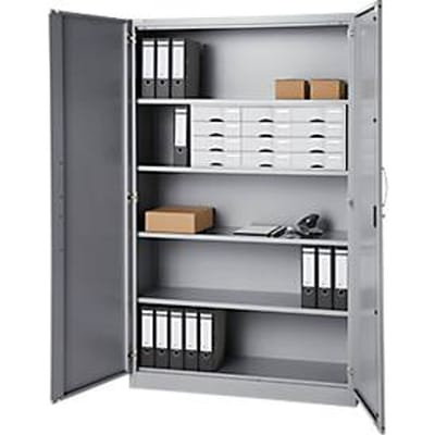 Kantoorkast, 5 OH, afsluitbaar, met opliggende deuren, B 1200 mm, blank aluminium