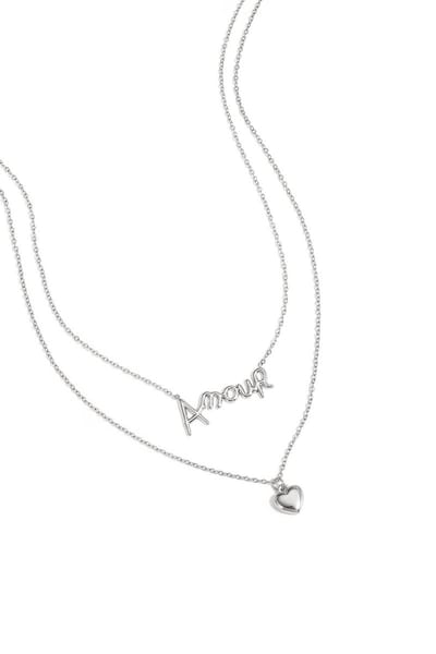 Bijoutheek Collier Dubbel Hart Amour Zilverkleurig