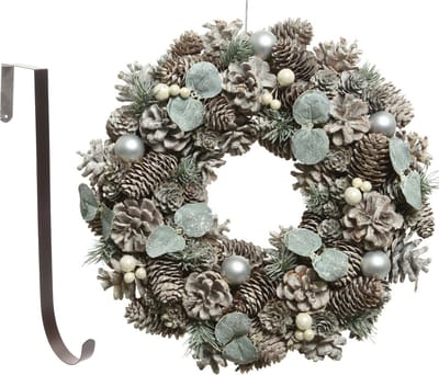 Kerstkrans - gedecoreerd - 34 cm- kunststof - incl. ijzeren deurhanger