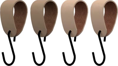 S-haakje Zwart + leren hanger: TAUPE - Maat M - set van 4 (S-haakjes - kapstokhaakje - handdoekhaakje - kapstokhaak - ophanghaken - S-haken)