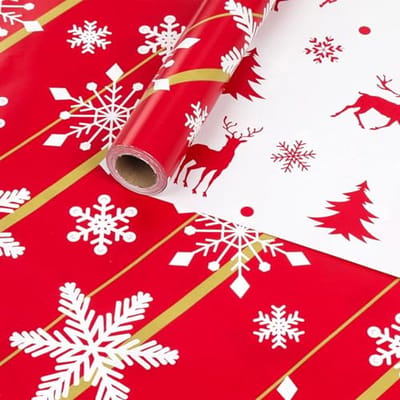 Omkeerbaar Kerst Inpakpapier 43cm x 15m - Metallic Sneeuwvlok Giftpapier voor de Feestdagen