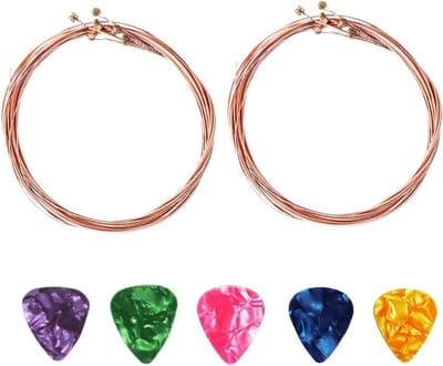 Premium Stalen en Messing Akoestische Gitaar Snaren Set van 6 met 2 Sets en 5 Picks voor Muzikanten