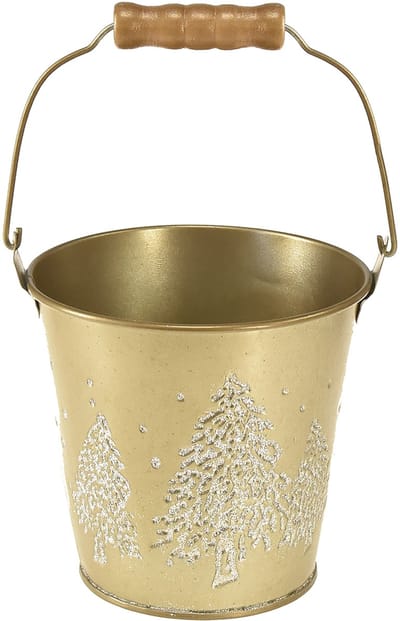 Metalen emmer kerstboomplanter goud Ø12cm H11,5cm