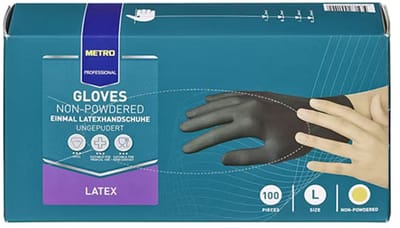 Wegwerp handschoenen, latex, poedervrij, maat L, zwart, 100 stuks