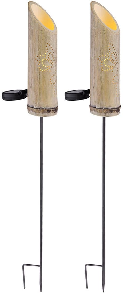 Steeklamp bamboe solarlamp grondspies solar, decoratieve geponste gaatjes, groen, LED warm wit, DxH 12x79,5 cm, set van 2
