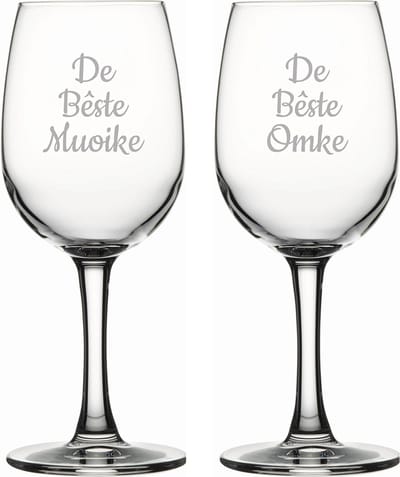 Gegraveerde witte wijnglas 26cl De Bêste Muoike-De Bêste Omke