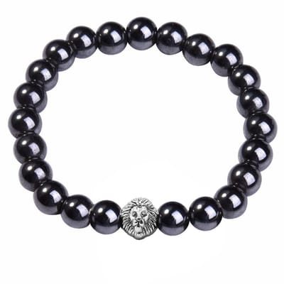Fako Bijoux® - Boeddha Natuursteen Armband - Buddha Kralen Armband - Hematiet - Boeddha - Holle Leeuw - Antraciet