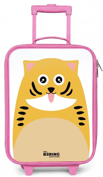 NoBoringSuitcases.com® - Kinderkoffer roze - Kindertrolley meisje - Dierenportret tijger - Koffer kind lichtgewicht - Reiskoffer trolley voor kinderen - Koffertje met lichtgevende wieltjes - Rolkoffer
