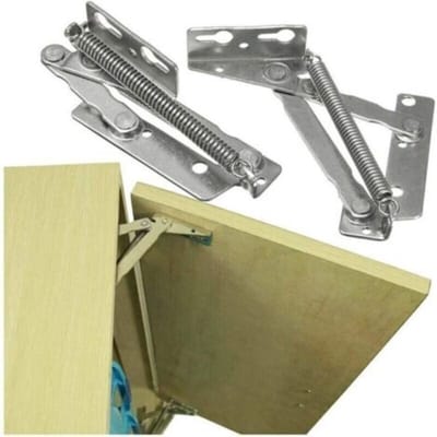 Twee veerscharnieren, draagvermogen van 4 kg, vernikkeld.
