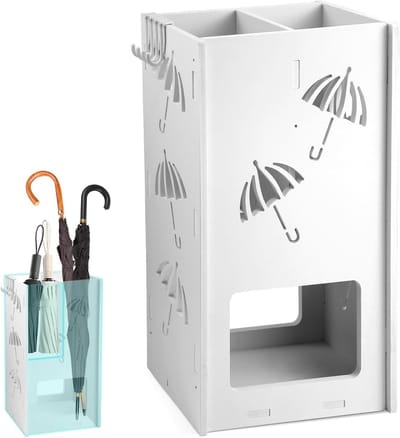 Paraplustandaard - Parapluhouder - Paraplu's Opbergen - Dubbele Vakken - 25 x 43 x 15 cm - Wit