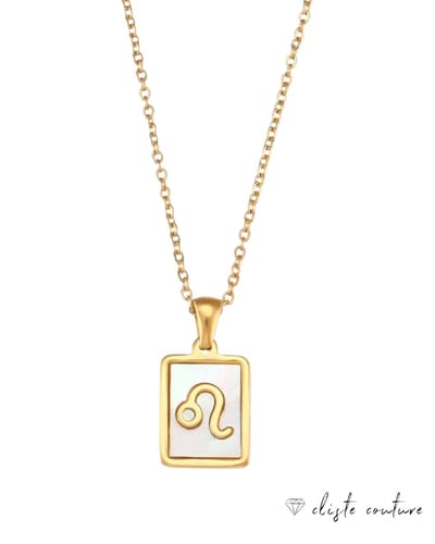 Cliste Couture - Stars Sterrenbeeld Ketting met Schelp Leeuw / Leo - Stainless Steel met Goud Verguld - 45cm Ketting met Zodiac Hanger - Inclusief Cadeau Verpakking