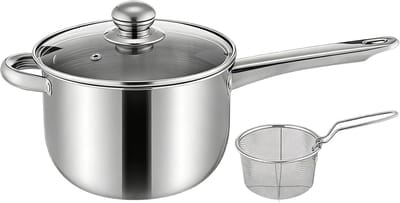 Mini Frituurpan - Kleine Kookpan - Thuis Koken - Inclusief Mandje - 15 x 20 x 15 cm - Zilver