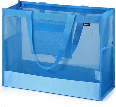 Thijox - XL Familie Strandtas met Ritssluiting - Blauw - Ruime Badtas voor Vakantie, Strand, Zwembad, Shoppen, Camping en Dagjes Uit - Duurzaam Materi