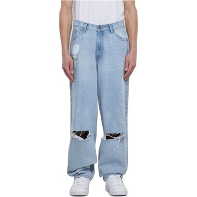 Urban Classics - Heavy Ounce Knee Cut Baggy Fit Jeans Broek rechte pijpen - Taille, 42 inch - Blauw