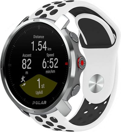 Strap-it Siliconen sport bandje - geschikt voor Polar Grit X / Grit X Pro / Vantage M / M2 / M3 / V3 - wit/zwart