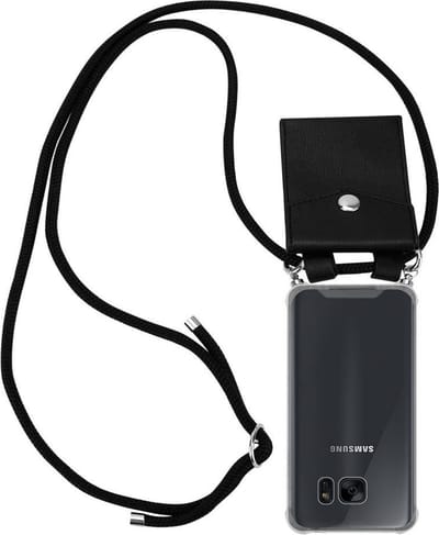 Cadorabo Hoesje geschikt voor Samsung Galaxy S7 in ZWART - Silicone Mobiele telefoon ketting beschermhoes met zilveren ringen, koordriem en afneembaar etui