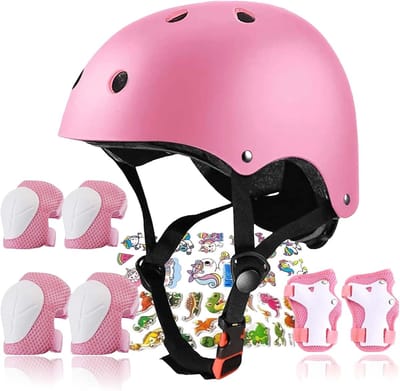 KZQ Kind Beschermingsset, Helm met Knie Elleboog en Pols Beschermers, Sportveiligheid voor Kinderen 3 tot 14 Jaar, Verstelbare Skateboard Fiets Skeeler Helm voor Meisjes en Jongens, roze