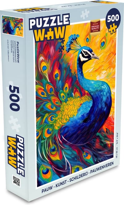 Puzzel Pauw - Kunst - Schilderij - Pauwenveren - Legpuzzel - Puzzel 500 stukjes