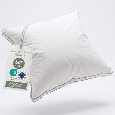 Blumtal Veren Kussen Lillabo - 3-kamer vullling - Oeko-TEX gecertificeerd kussen met verenvulling - Katoenen Hoes - 80 x 80 cm - Set van 2