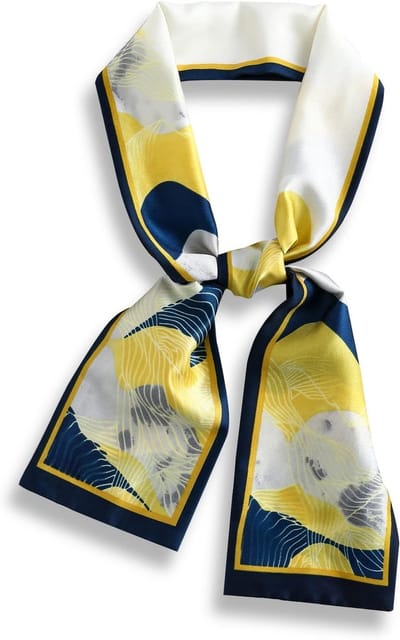 Zijden Sjaal voor Dames met Polka Dots en Paisley Patroon - Retro Stijl, Smalle Lange Neckerchief en Decoratieve Haarband