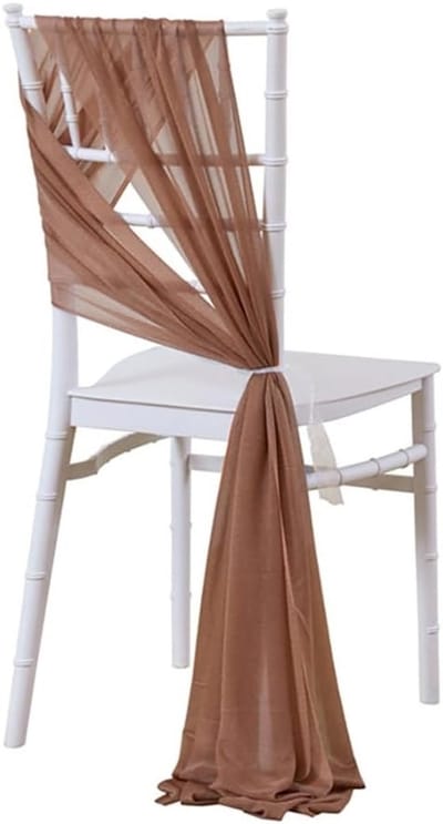 Set van 10 Chiffon Stoelhoezen met Sierstrik - Decoratieve Hoezen voor Bruiloften, Feesten en Ceremonies in Bruin