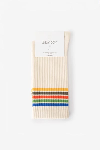 Sissy-Boy - Beige sokken met regenboog strepen