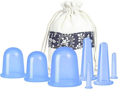 Facial Cupping, Face Cupping set 7 stuks siliconen anti-cellulitiscups vacuümzuigmassagecups gezichtscuppingsets lichaams- en gezichtsmassageapparaat voor volwassenen thuisgebruik, Anti Cellulitis Therapie (blauw) - Cyslmuk®