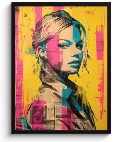 Poster in lijst - Fotolijst 60x80 cm - Posters - Vrouw - Verfstrepen - Gekleurd - Posterlijst zwart - Decoratie - Wanddecoratie woonkamer - Muurdecoratie slaapkamer