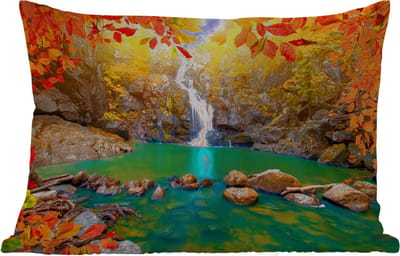 Buitenkussens - Tuin - Stenen - Boom - Waterval - Herfst - Rood - 50x30 cm
