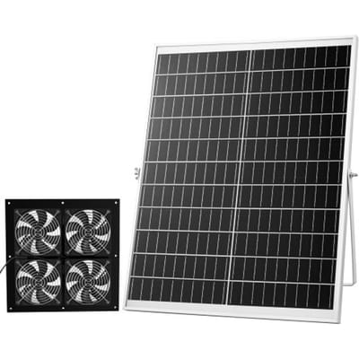 VEVOR 25W Solarventilator, 12V zonnepaneel met 4 ventilatoren, max. 2668 RPM, zonneventilator voor een luchtstroom van 748 m³/h, 5 m/s, op zonne-energie werkende afzuigventilator voor kleine kippenhokken en kassen.