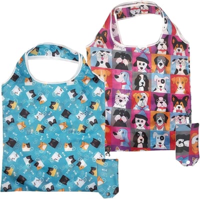 Set van 2 boodschappentas, opvouwbaar en stabiel, 38 x 60 cm, herbruikbare tas, polyester, wasbare boodschappentas met etui, ideaal als shoppertas voor dames, groot
