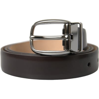 Dolce & Gabbana Donkerbruine Leren Riem met Zilverkleurige Gesp