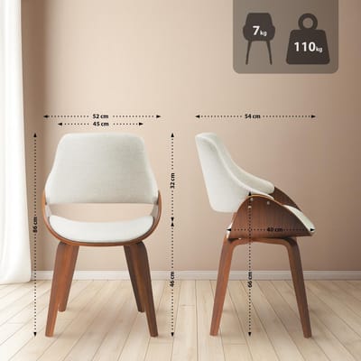 CLP Vangale Set van 2 eetkamerstoelen - Klassiek - gestoffeerd - buighouten onderstel - Stof/walnoot/creme
